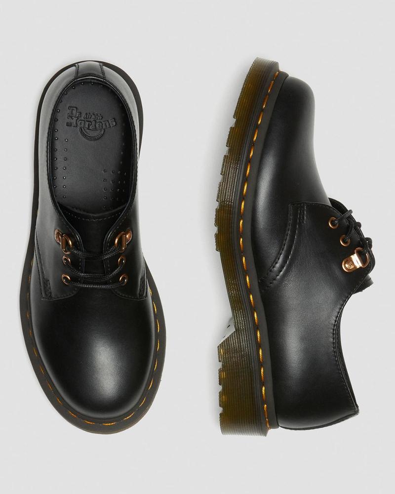 Women's Dr Martens 1461 Rose Gold Hardware Leather Oxfords Shoes Black | AU 367PJJ